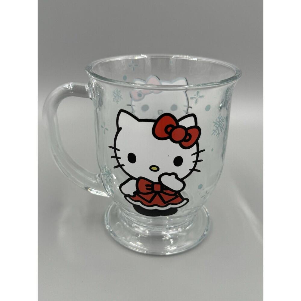 Hello Kitty Sanrio Christmas Holiday Glass Mug 2023 Limited Edition Red Dress